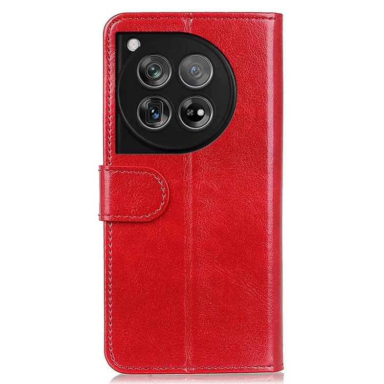 For OnePlus 12 5G Flip Leather Phone Cover Crazy Horse Pattern Design - Red