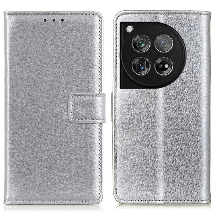 For OnePlus 12 5G Leather Case Wallet Protective Phone Cover - Silver