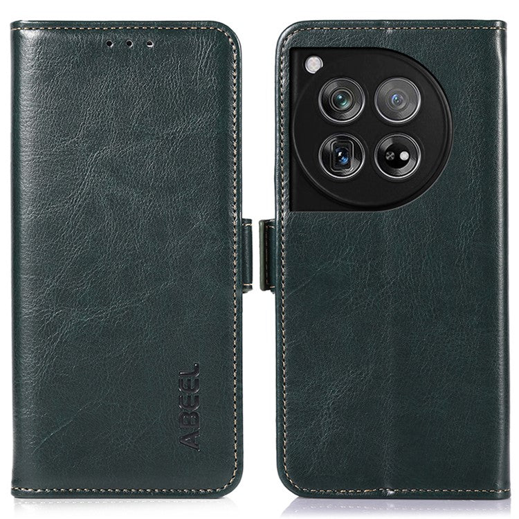 ABEEL For OnePlus 12 5G Wallet Phone Case Crazy Horse PU Leather - Green
