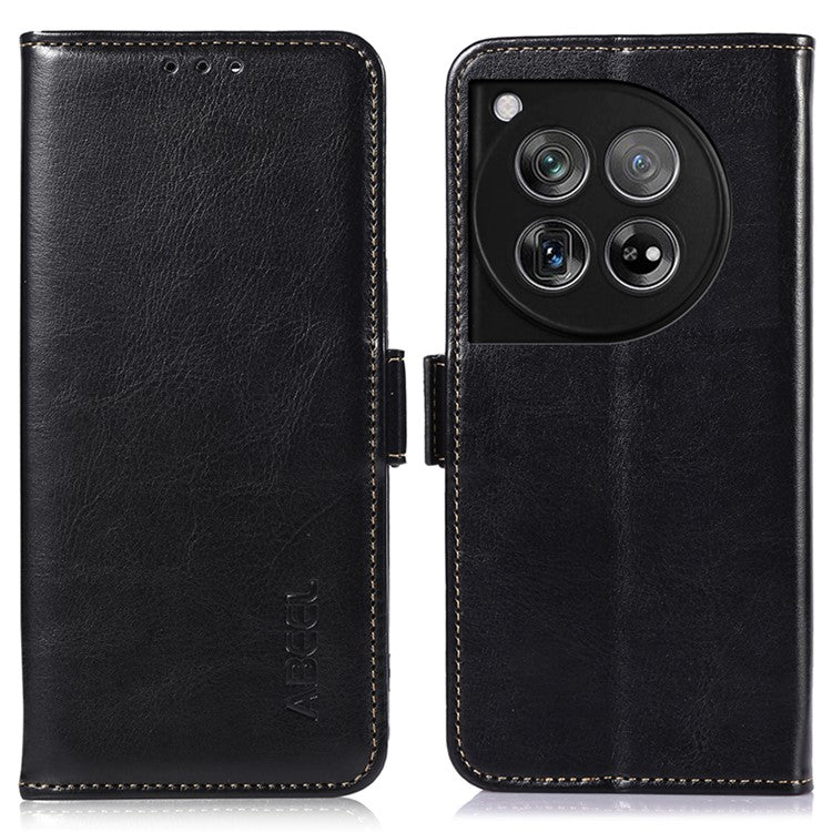 ABEEL For OnePlus 12 5G Wallet Phone Case Crazy Horse PU Leather - Black