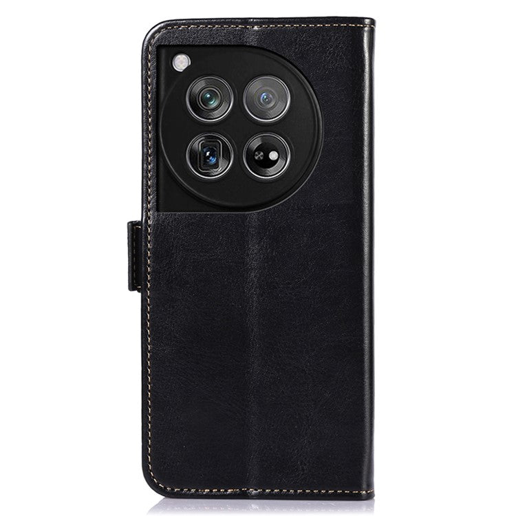 ABEEL For OnePlus 12 5G Wallet Phone Case Crazy Horse PU Leather - Black
