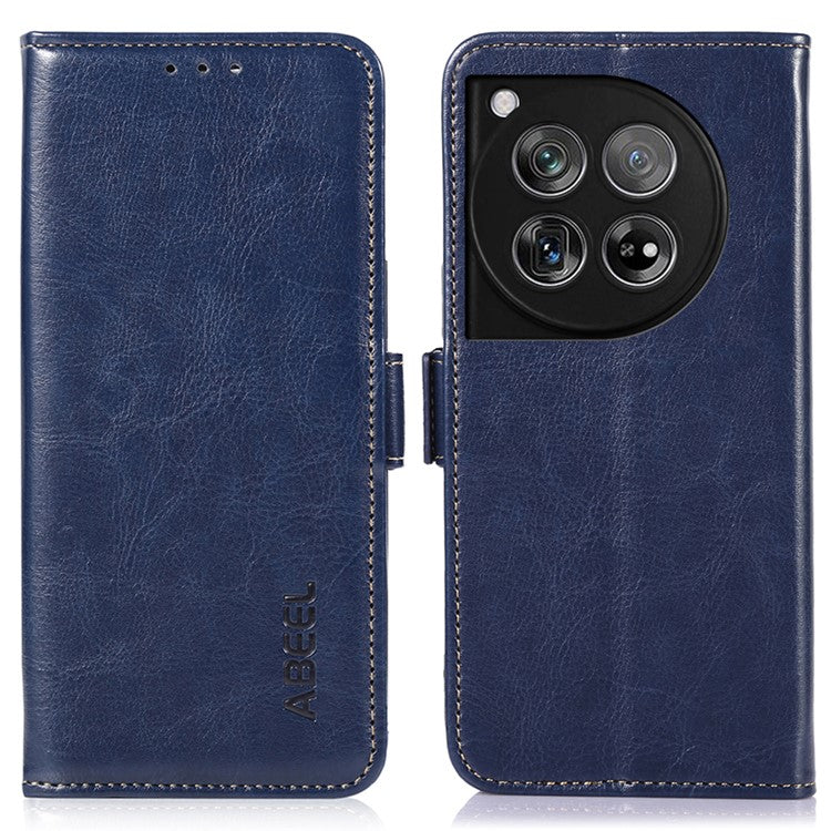 ABEEL For OnePlus 12 5G Wallet Phone Case Crazy Horse PU Leather - Blue