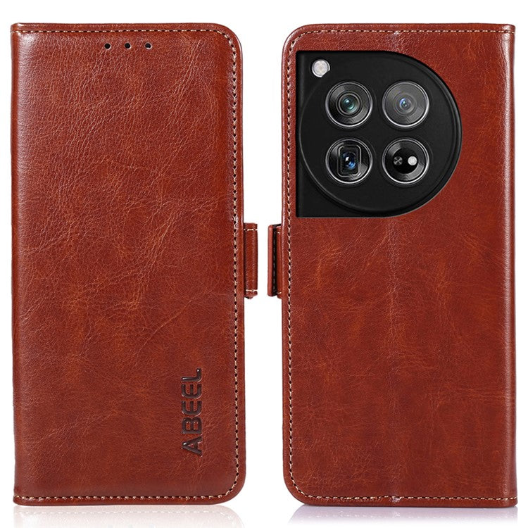 ABEEL For OnePlus 12 5G Wallet Phone Case Crazy Horse PU Leather - Brown