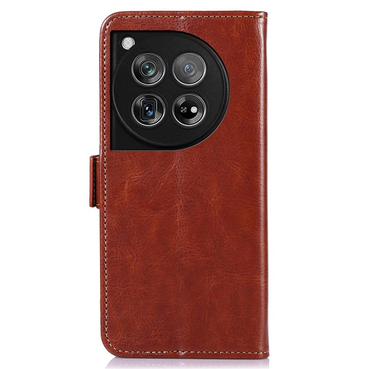 ABEEL For OnePlus 12 5G Wallet Phone Case Crazy Horse PU Leather - Brown
