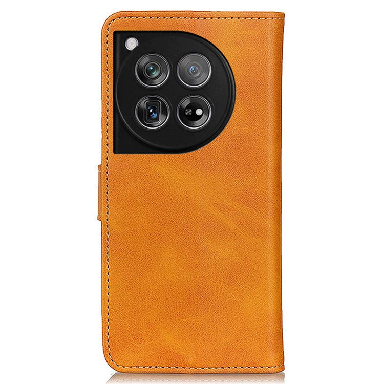 For OnePlus 12 5G Chic Leather Case Cowhide Texture Wallet Stand Cover - Brown
