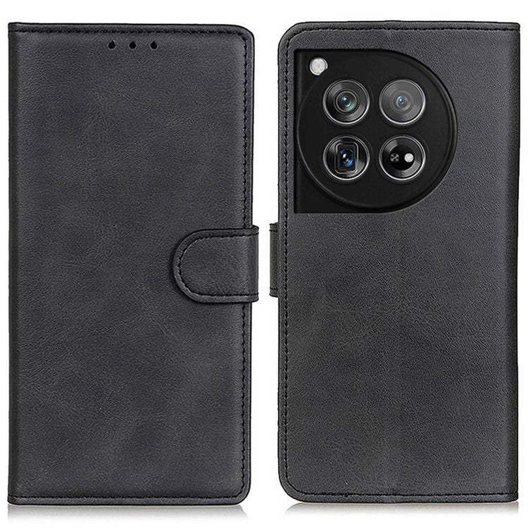 For OnePlus 12 5G Chic Leather Case Cowhide Texture Wallet Stand Cover - Black