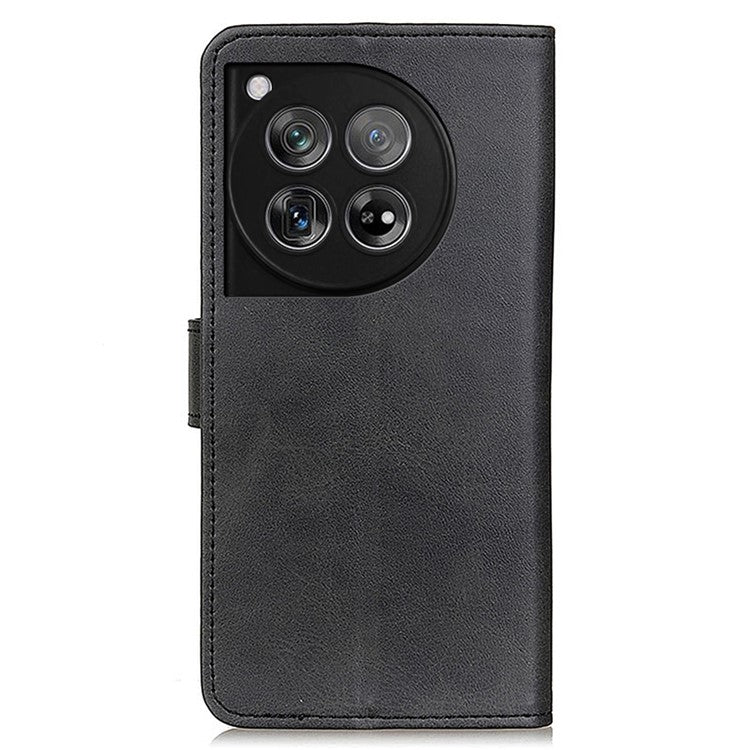 For OnePlus 12 5G Chic Leather Case Cowhide Texture Wallet Stand Cover - Black