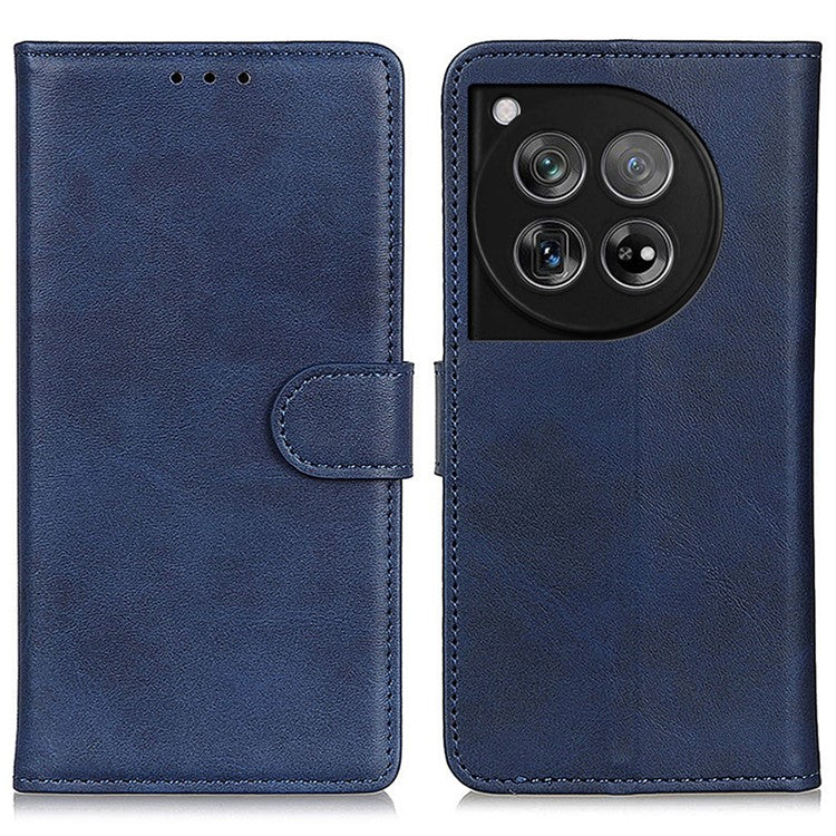 For OnePlus 12 5G Chic Leather Case Cowhide Texture Wallet Stand Cover - Blue