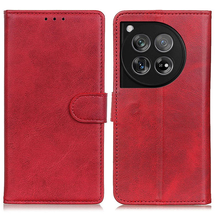 For OnePlus 12 5G Chic Leather Case Cowhide Texture Wallet Stand Cover - Red