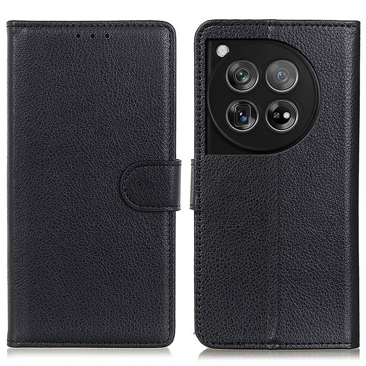 For OnePlus 12 5G Classic Litchi Grain Leather Case Phone Wallet Cover - Black