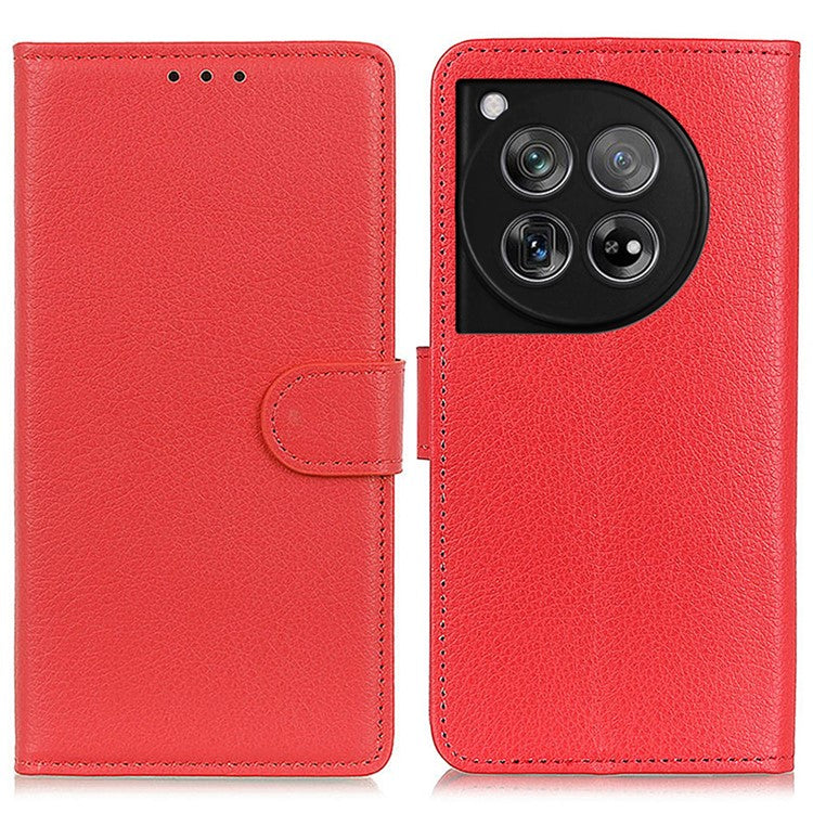 For OnePlus 12 5G Classic Litchi Grain Leather Case Phone Wallet Cover - Red