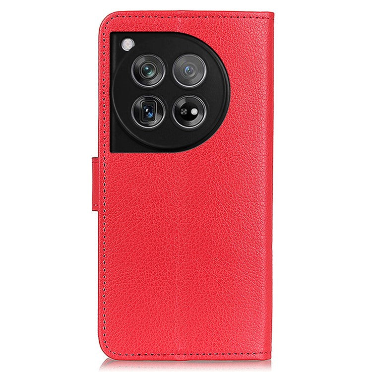 For OnePlus 12 5G Classic Litchi Grain Leather Case Phone Wallet Cover - Red