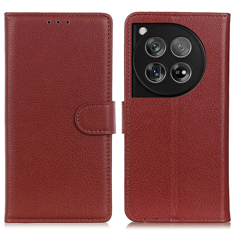 For OnePlus 12 5G Classic Litchi Grain Leather Case Phone Wallet Cover - Brown