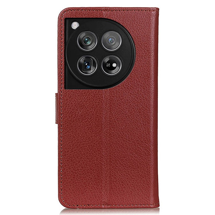 For OnePlus 12 5G Classic Litchi Grain Leather Case Phone Wallet Cover - Brown