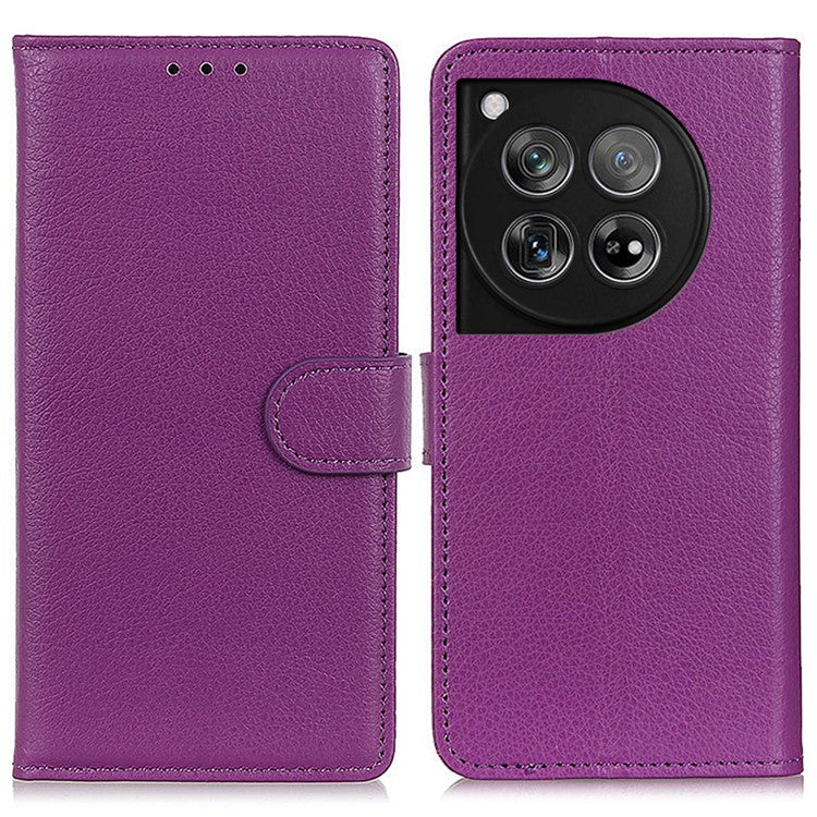 For OnePlus 12 5G Classic Litchi Grain Leather Case Phone Wallet Cover - Purple