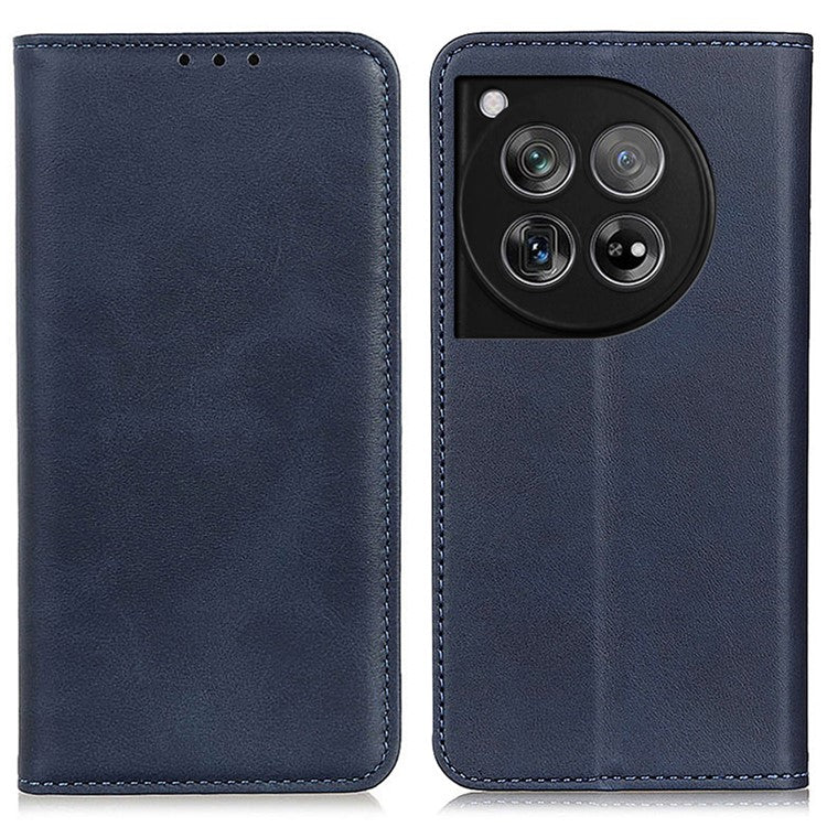 For OnePlus 12 5G Split Leather Case Wallet Stand Phone Cover - Blue