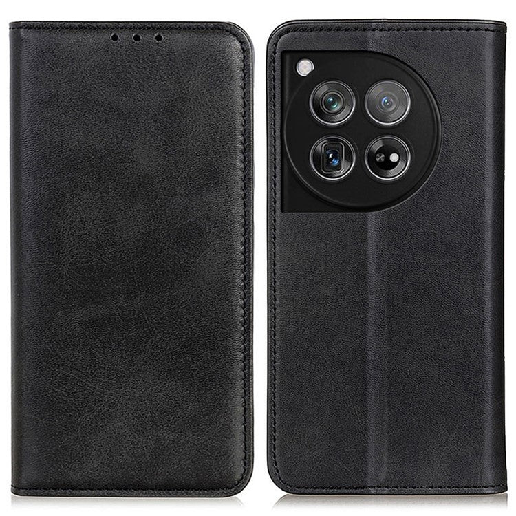 For OnePlus 12 5G Split Leather Case Wallet Stand Phone Cover - Black