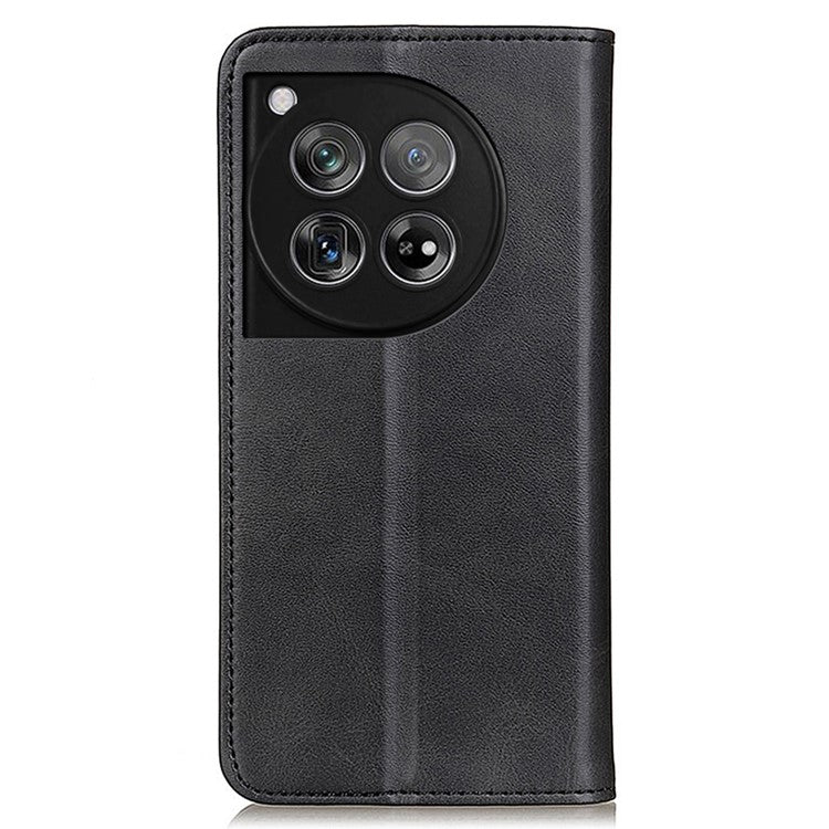 For OnePlus 12 5G Split Leather Case Wallet Stand Phone Cover - Black