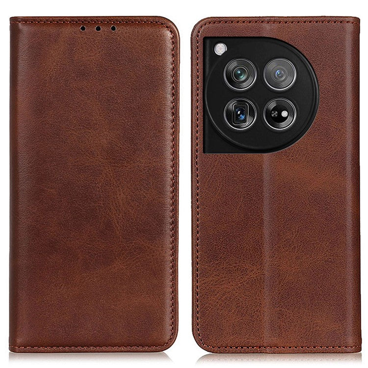 For OnePlus 12 5G Split Leather Case Wallet Stand Phone Cover - Coffee