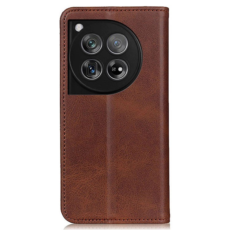 For OnePlus 12 5G Split Leather Case Wallet Stand Phone Cover - Coffee