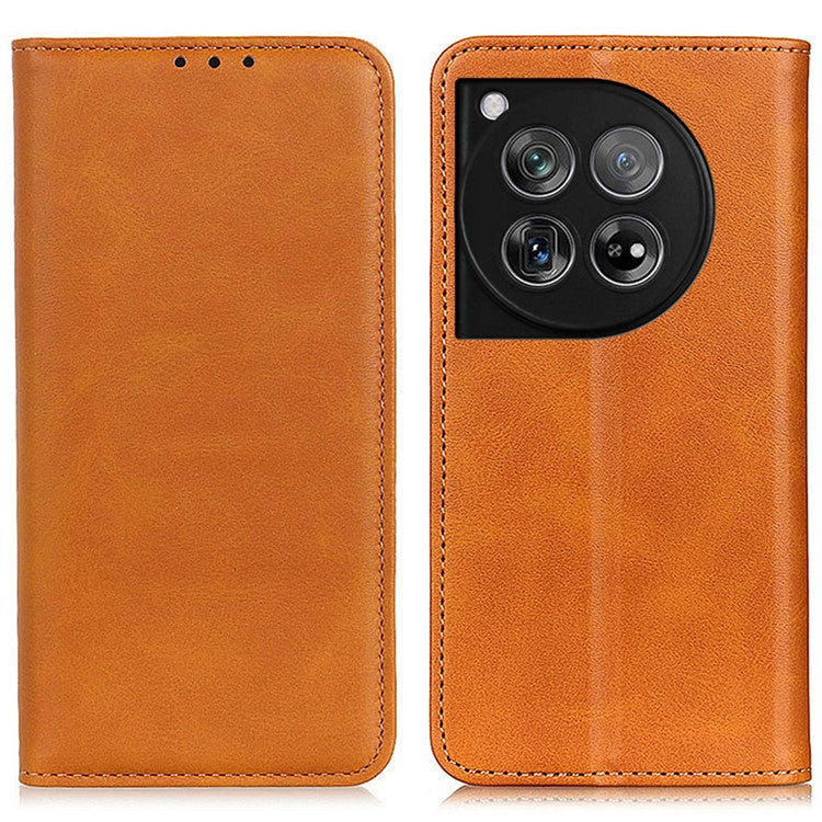 For OnePlus 12 5G Split Leather Case Wallet Stand Phone Cover - Brown