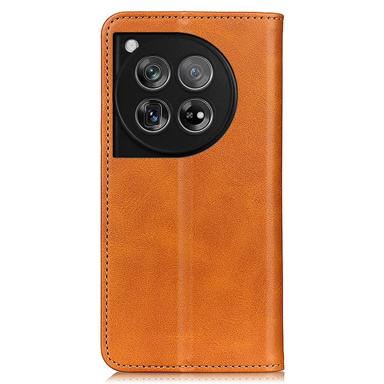 For OnePlus 12 5G Split Leather Case Wallet Stand Phone Cover - Brown