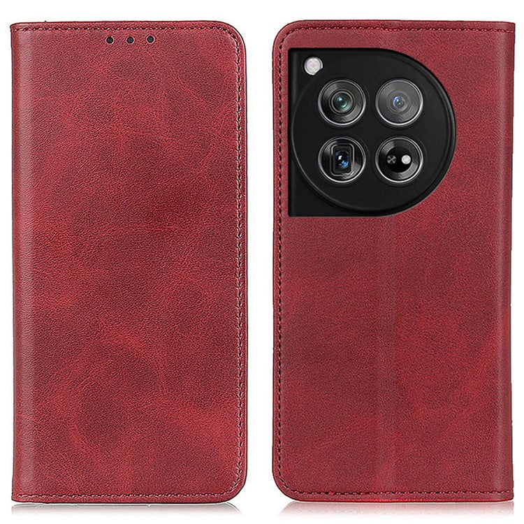 For OnePlus 12 5G Split Leather Case Wallet Stand Phone Cover - Red