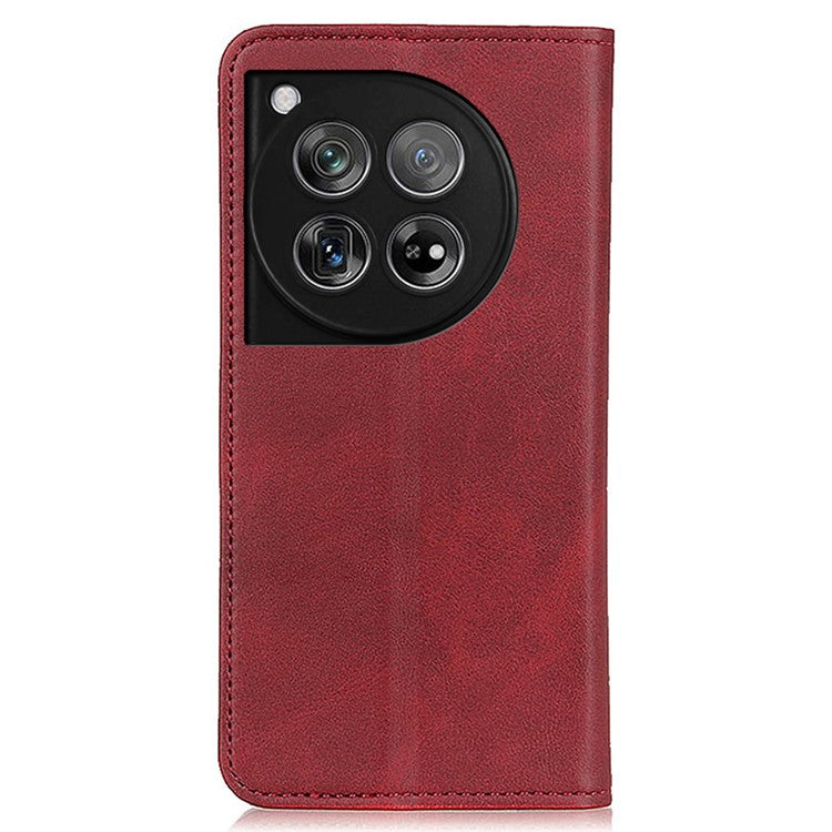 For OnePlus 12 5G Split Leather Case Wallet Stand Phone Cover - Red