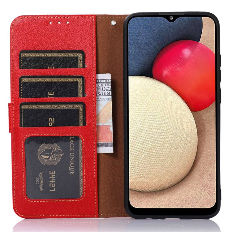 KHAZNEH For OnePlus 12 5G PU Leather Phone Cover Litchi Texture Flip Stand RFID Blocking Case - Red