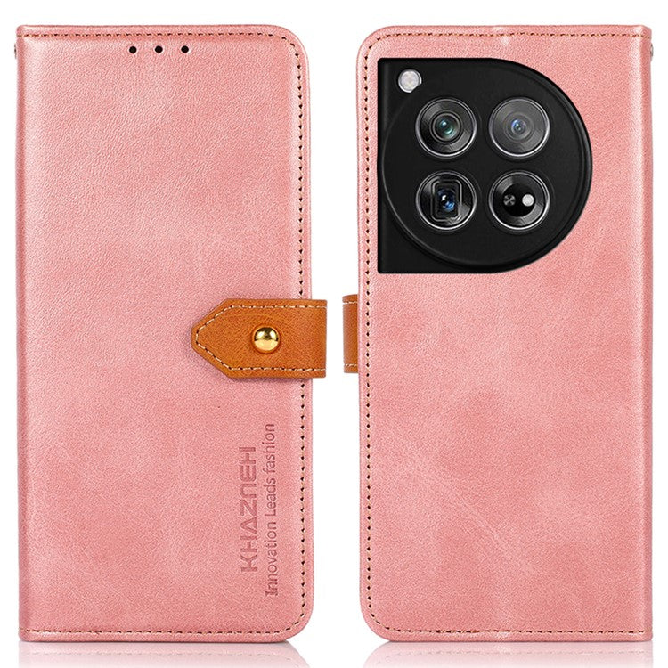 KHAZNEH For OnePlus 12 5G Case PU Leather+TPU Cowhide Texture Phone Guard Cover - Rose Gold