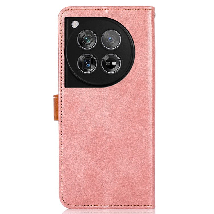 KHAZNEH For OnePlus 12 5G Case PU Leather+TPU Cowhide Texture Phone Guard Cover - Rose Gold