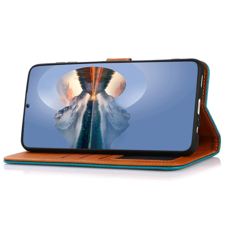 KHAZNEH For OnePlus 12 5G Case PU Leather+TPU Cowhide Texture Phone Guard Cover - Blue