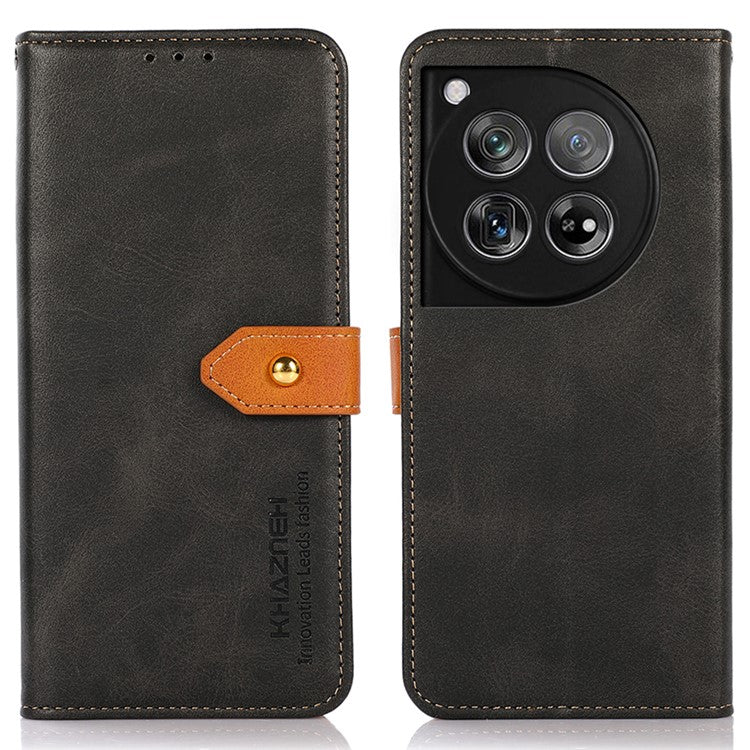KHAZNEH For OnePlus 12 5G Case PU Leather+TPU Cowhide Texture Phone Guard Cover - Black