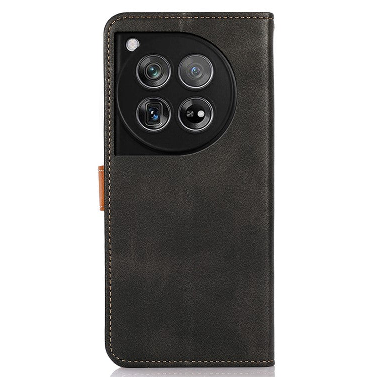 KHAZNEH For OnePlus 12 5G Case PU Leather+TPU Cowhide Texture Phone Guard Cover - Black