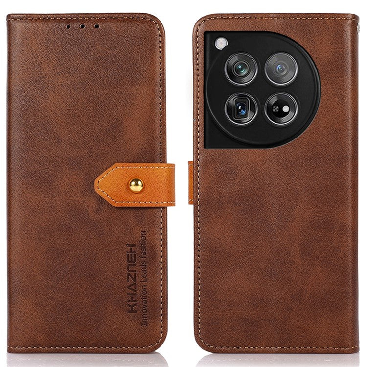 KHAZNEH For OnePlus 12 5G Case PU Leather+TPU Cowhide Texture Phone Guard Cover - Brown