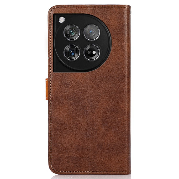 KHAZNEH For OnePlus 12 5G Case PU Leather+TPU Cowhide Texture Phone Guard Cover - Brown