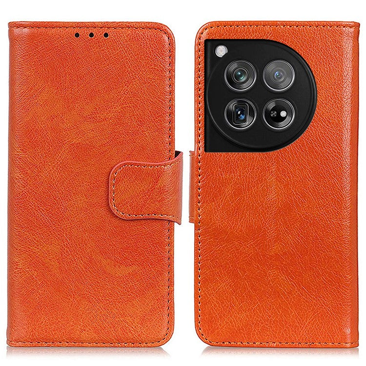 For OnePlus 12 5G Magnetic Case Split Leather Anti-scratch Nappa Texture Cell Phone Shell - Orange