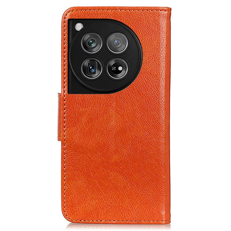 For OnePlus 12 5G Magnetic Case Split Leather Anti-scratch Nappa Texture Cell Phone Shell - Orange