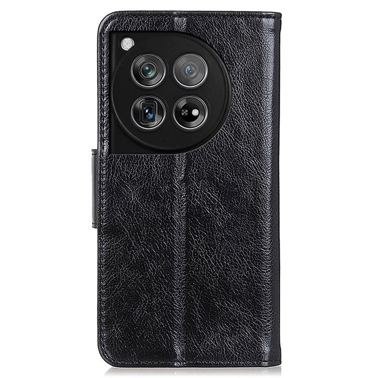 For OnePlus 12 5G Magnetic Case Split Leather Anti-scratch Nappa Texture Cell Phone Shell - Black