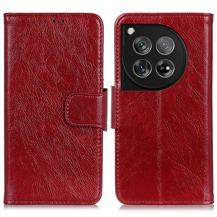 For OnePlus 12 5G Magnetic Case Split Leather Anti-scratch Nappa Texture Cell Phone Shell - Red