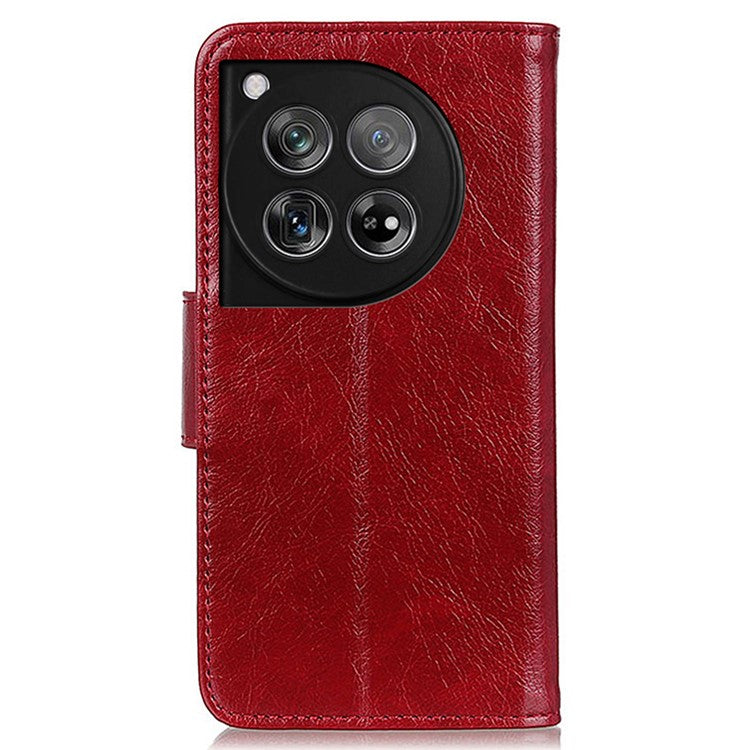 For OnePlus 12 5G Magnetic Case Split Leather Anti-scratch Nappa Texture Cell Phone Shell - Red