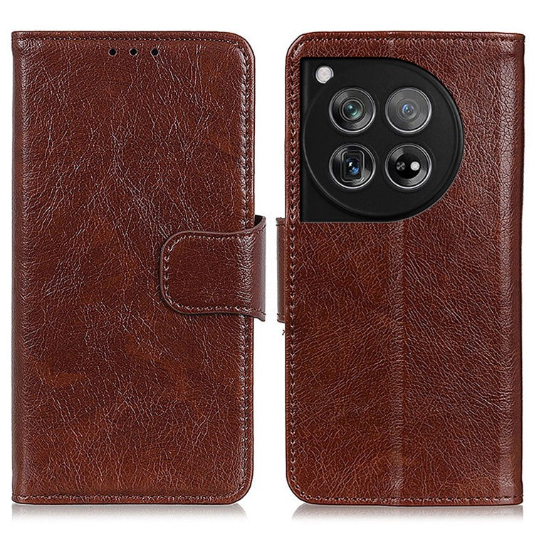 For OnePlus 12 5G Magnetic Case Split Leather Anti-scratch Nappa Texture Cell Phone Shell - Brown