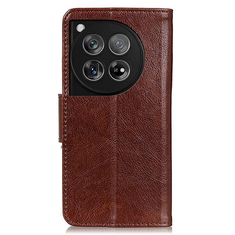 For OnePlus 12 5G Magnetic Case Split Leather Anti-scratch Nappa Texture Cell Phone Shell - Brown