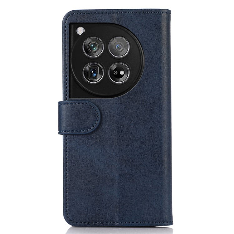 For OnePlus 12 5G Leather Case Scratch-proof Cowhide Texture Stand Wallet Phone Cover - Blue