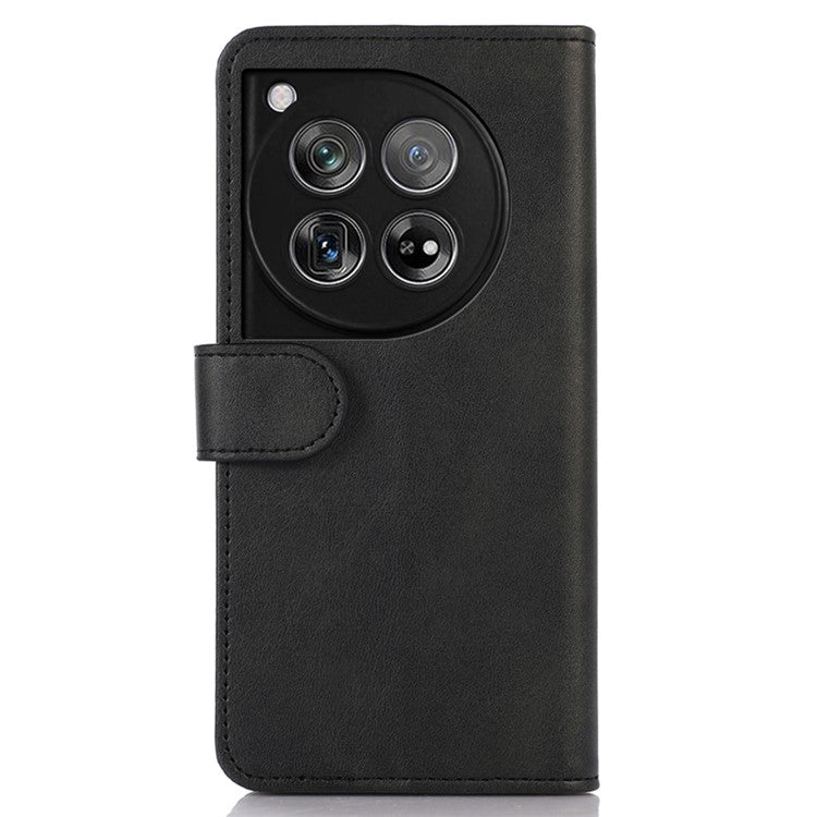 For OnePlus 12 5G Leather Case Scratch-proof Cowhide Texture Stand Wallet Phone Cover - Black