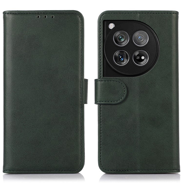 For OnePlus 12 5G Leather Case Scratch-proof Cowhide Texture Stand Wallet Phone Cover - Green