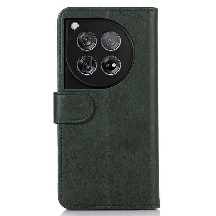 For OnePlus 12 5G Leather Case Scratch-proof Cowhide Texture Stand Wallet Phone Cover - Green
