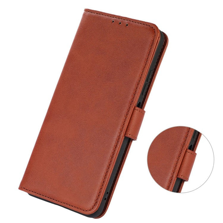 For OnePlus 12 5G Leather Case Scratch-proof Cowhide Texture Stand Wallet Phone Cover - Brown