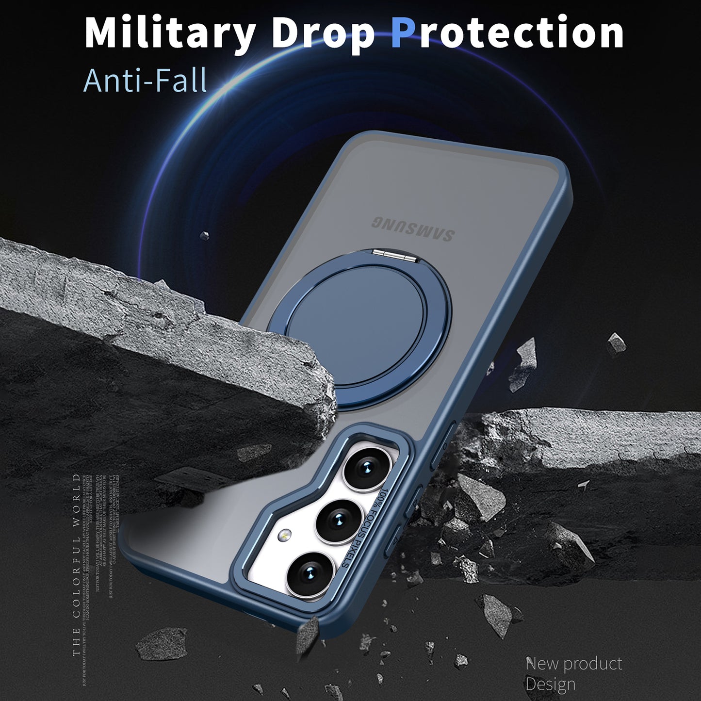 For Samsung Galaxy S24+ Magnetic Phone Case Invisible Gear 360 Degree Rotation Ring Kickstand - Navy Blue
