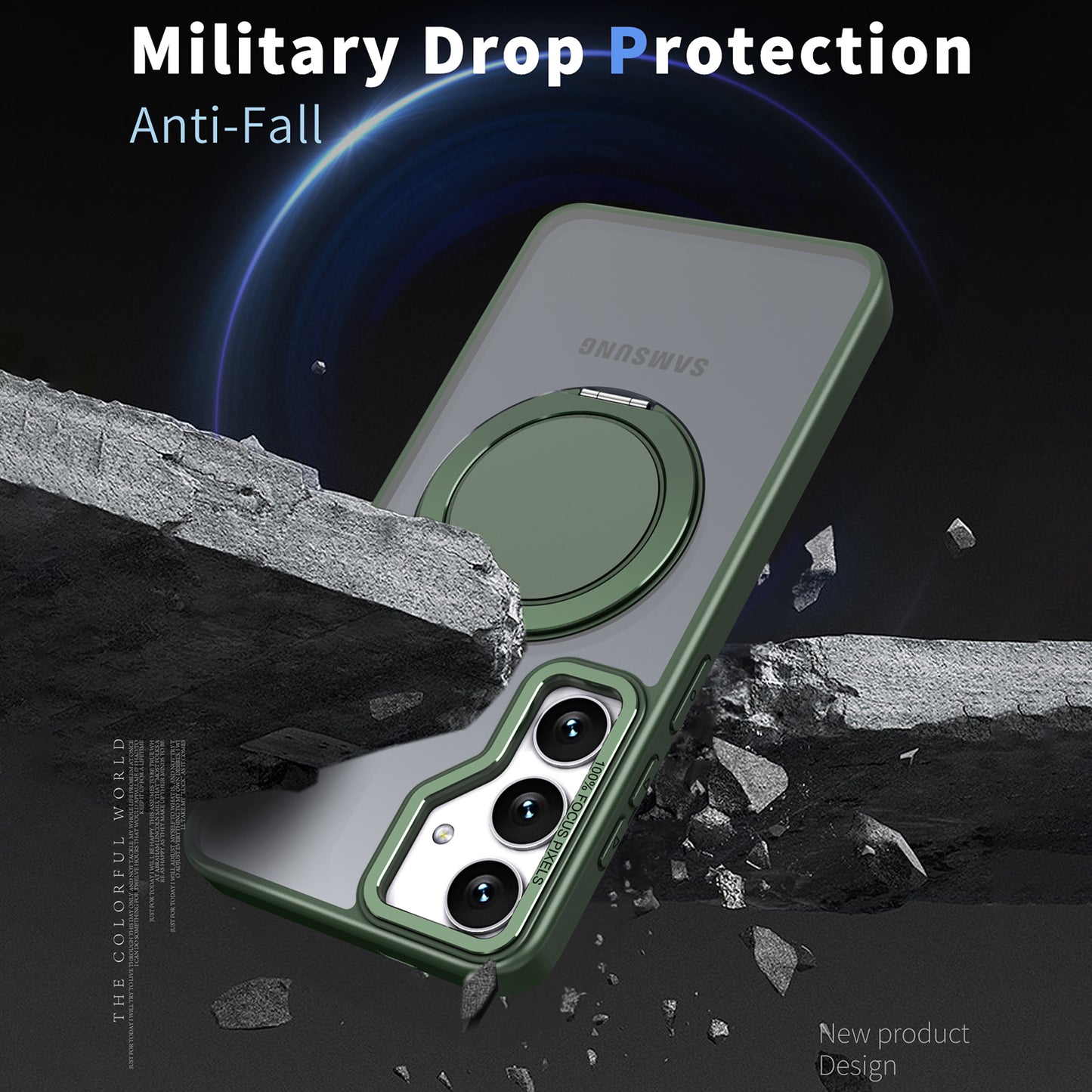 For Samsung Galaxy S24+ Magnetic Phone Case Invisible Gear 360 Degree Rotation Ring Kickstand - Green